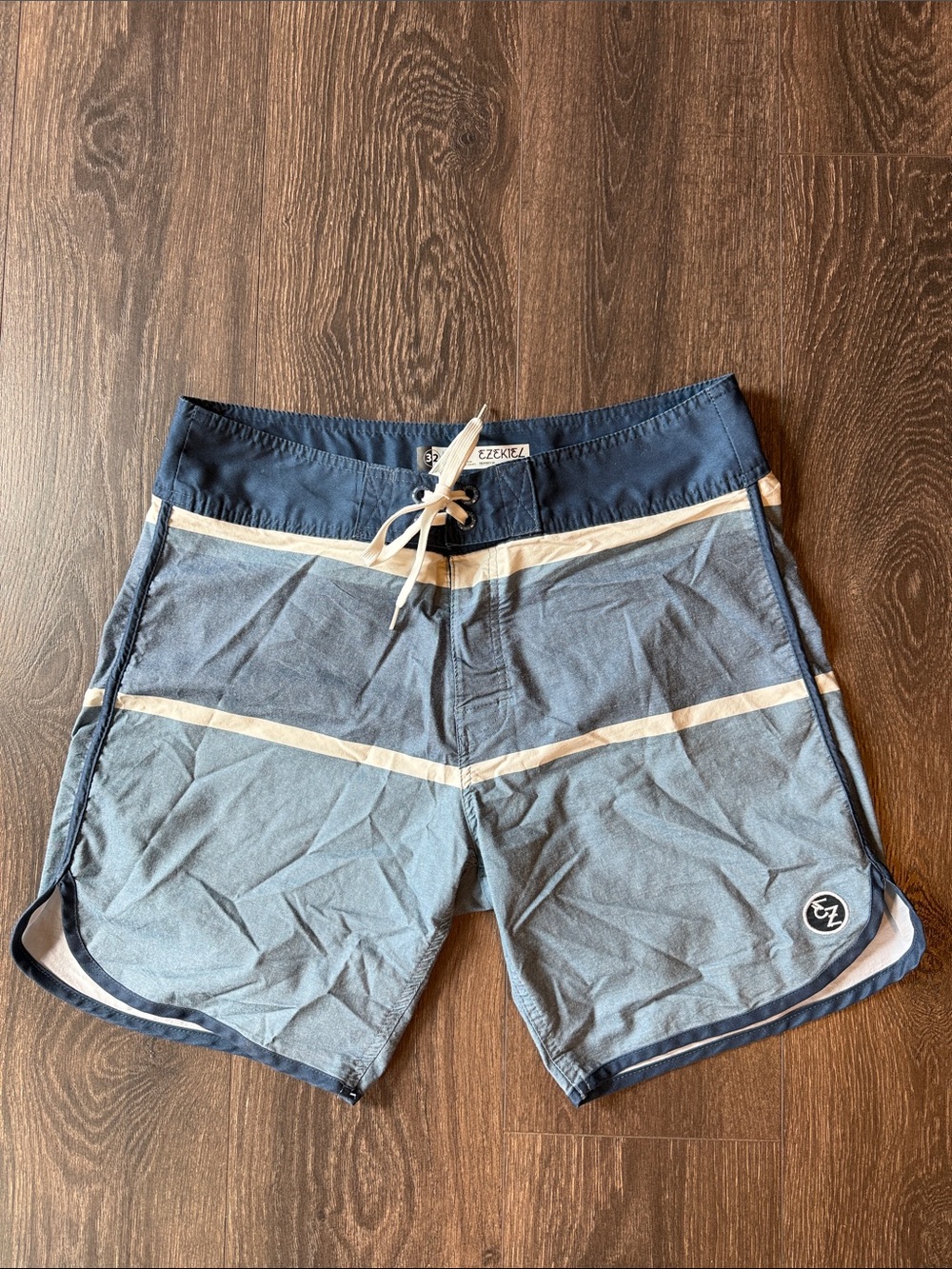 Ezekiel Navy and Light Blue Stripe Swim Shorts